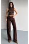 D92 Brown Straight Fit Wide-Leg Pants