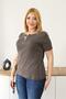 Plus Size Basic T-Shirt with Double Piping Detail at the Collar and Buttons - 4