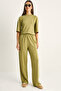 Pistachio Green Soft Touch Ribbed Half Sleeve T-Shirt Elasticized Wide Leg Pants Set 18000 60286181
