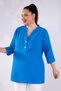 Women's Plus Size Buttoned High-Neck Blouse Blue - 7