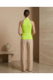 Women's Neon Green Stand Collar Zippered Sleeveless Viscose Elasthane Camisole Blouse - 6