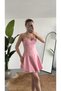 Women's Pink Strap Mini Dress with Shorts – V-Neck, Corset Form, Flared Skirt, Summer & Special Occasion Dress - 5