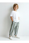 Boy's 100% Cotton Green Blue Thick Striped Carrot Pants - 3