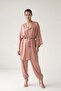 Salmon Satin Waist Belt Detailed Comfortable Cut Kimono - 3