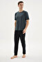 New Season Modal-Cotton Men's Crew Neck Side Stripe Detailed Pajama Set - 6