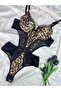 Leopard Patterned Leather-Look Lace Detailed Snap-On Bodysuit