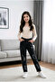Girl's Laser Cut Distressed Detailed Trousers Jean - Anthracite Black Mom Fit - 3