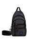 Women's Linen Fabric Zippered Chest and Shoulder Bag with USB Headphone Outlet - Black - Blue