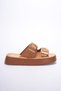 Women's Thick Sole Double Strap Buckle Slippers with Gold Detail Comfortable Daily Platform Summer Stylish Slippers - 9