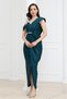 Stone Detailed Pencil Satin Midi Evening Dress - Emerald Green - 5