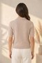 Women's Beige Polo Collar Knitwear Blouse Cotton Viscose Blend Soft Textured Daily Comfortable Cut - 8