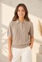 Women's Dark Beige Polo Collar Knitwear Blouse Cotton Viscose Blend Soft Textured Daily Comfortable Cut - 4