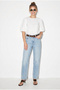 Women's White Crew Neck Balloon Sleeve Backless Blouse with Tie Detail 60382603 - 4