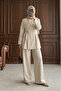 Imported Crepe Double Suit with Pencil Pants and Cross-Tied Front - Beige