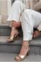 Velniel Gold Shiny Leather Women's Heeled Sandals - 5