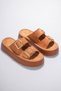 Women's Thick Sole Double Strap Buckle Slippers with Gold Detail Comfortable Daily Platform Summer Stylish Slippers - 3