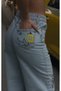 Premium Floral Embroidered High Waist Wide Leg Jean Pants - 5