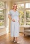 New Season Blue Summer Lace Detailed Stylish Short Sleeve Buttoned Maternity Maternity Dressing Gown Nightgown Set of 2 - 2