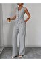 Women's Buttoned Front and Back Detailed Linen Bottom-Top Two-Piece Set