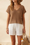 Women's Mesh Knitted Deep Neck Casual Bohemian Beach Style Summer Knitwear Sweater - 2