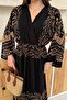 Mink Patterned Long Sleeve Dress with Slit Detail - 3