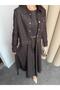 Coffee Women's Premium Denim Look Woven Suit Belted Dress and Jacket Set - 6