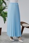 Baby Blue Pleated Women's Long Crepe Skirt with Elastic Waist Pleated - 5
