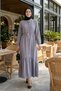 Women's Belted Waist Button Detailed Gray Strawberry Fabric Dress - 3