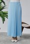 Baby Blue Pleated Women's Long Crepe Skirt with Elastic Waist Pleated - 4