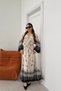 Black Patterned Long Sleeve Dress with Slit Detail - 5