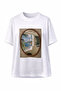 "White Oversize Women's T-Shirt with Sea Theme Print" - 2