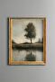 Single Tree by the Lake - Vintage Patterned Frame - Slim Model
