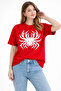 Spider Print T-Shirt Short Sleeve Crew Neck T-Shirt - Red