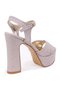 Dza07-337350 Gold Glittery Cross Strap Platform Heeled Women's Shoes - 4