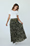 Women's Pleated Patterned Gypsy Skirt with Elastic Waist and Sleeves - 3