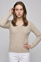 Agostina Beige Melange 100% Cotton V-Neck Knitwear Sweater