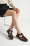 Women's Genuine Leather Ankle Strap Buckle Closed Front Suede Daily Sandals Gines Brown Suede - 7