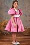 Girl's Baby Collar Dress with Ribbon and Belt Detail, Balloon Sleeves, Pleated Powder Evening Dress - 3