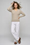 Agostina Beige Melange 100% Cotton V-Neck Knitwear Sweater - 2