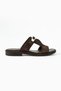 Jade Women's Genuine Leather Suede Brown Gold Buckle Slippers - 4