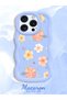 iPhone 15 Pro Compatible Shockproof Simple Blue Silicone Phone Case Flower Pattern - 3