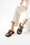 Jade Women's Genuine Leather Suede Brown Gold Buckle Slippers - 2