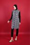 Abstract Patterned Fully Covered Hijab Swimsuit Black Adjustable Waist 3-Piece Water-Repellent Fabric - 3