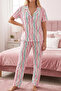 Star and Heart Patterned Colorful Striped Buttoned Short Sleeve Pajama Set 4592 - 2