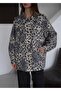 Leopard Patterned Lined Oversize Gold Buttoned Shirt Jacket
