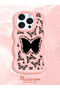 iPhone 12 Pro Compatible Shockproof Simple Pink Silicone Phone Case Butterfly Pattern - 2
