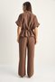Women's Cocoa Adjustable Waist Detailed Short Sleeve Vest Elastic Waist Trouser Suit 7572 60286192 - 8