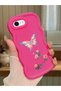 iPhone Se 2022 Compatible Shockproof Simple Red Silicone Phone Case Butterfly Pattern