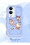Simple Blue Silicone Phone Case Kitty Pattern Compatible with Vivo Y19 Shockproof