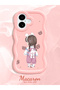 iPhone 16 Compatible Shockproof Simple Pink Silicone Phone Case Girl Pattern - 2